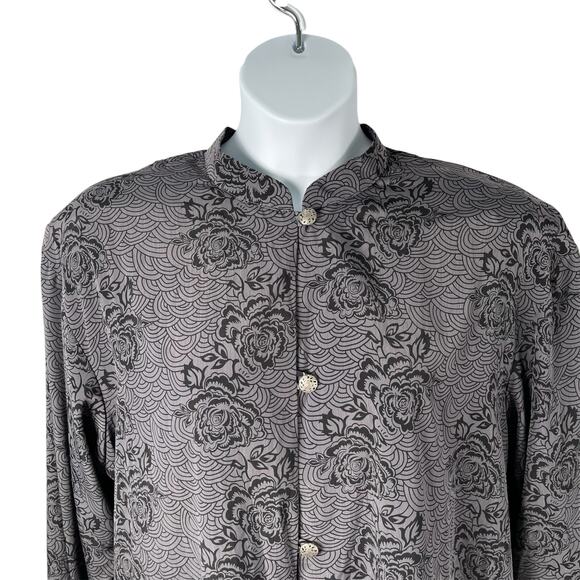 Vintage SG Sport Collection Dress 2X Gray Floral Cover-up Topper Metal Buttons - Picture 2 of 10
